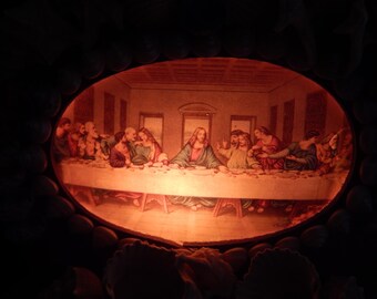 vintage shell lamp ,nightlight 'Last Supper' Jesus with his apostles