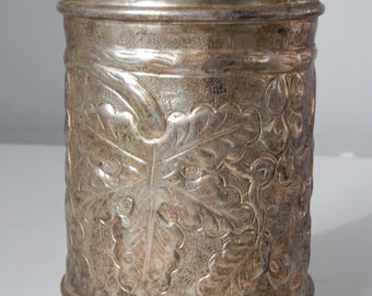 Vintage Handmade silver-plated vase or pot, deco grape clusters