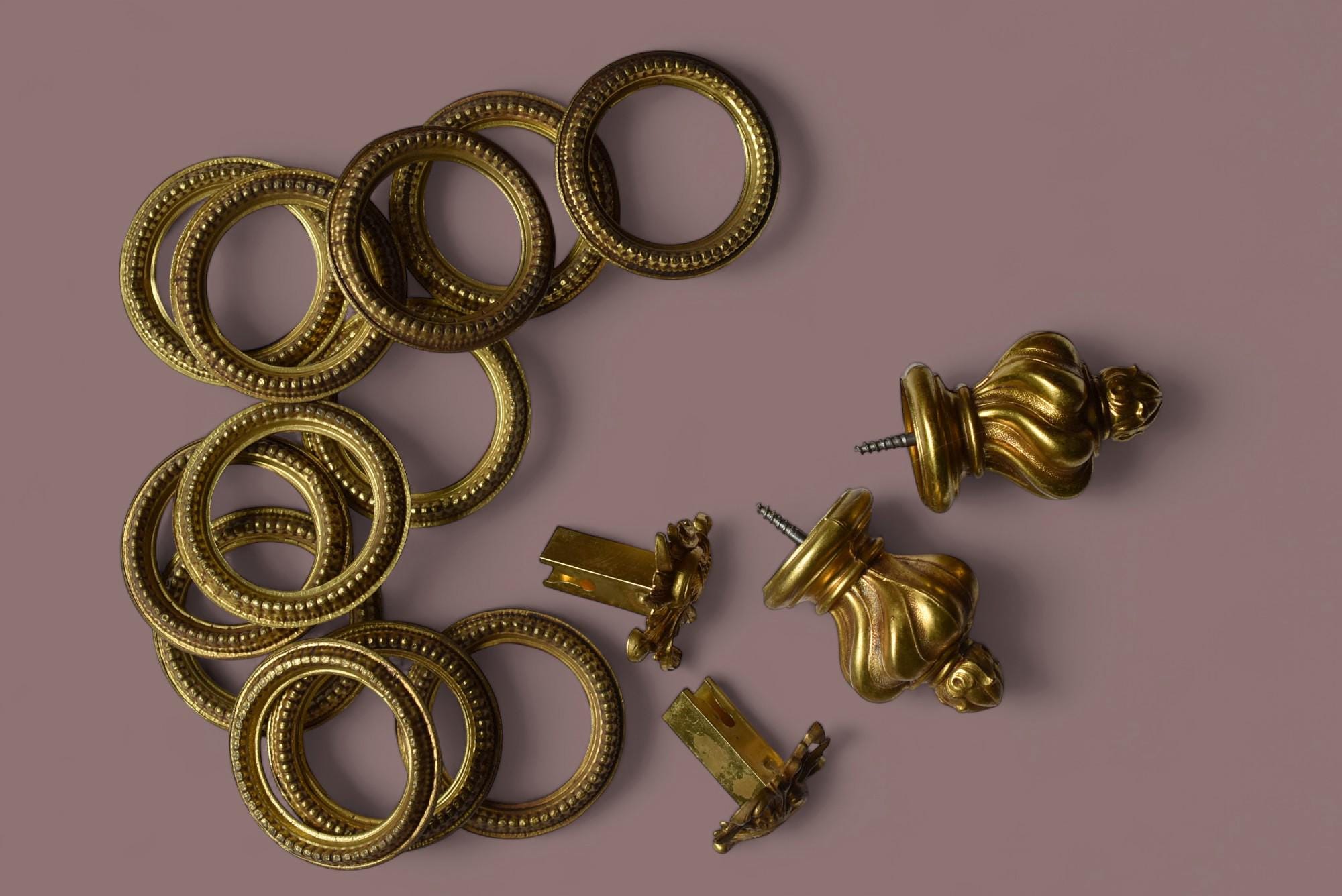 Ancien Anneaux de Tringles à Rideaux en Bronze ou laiton