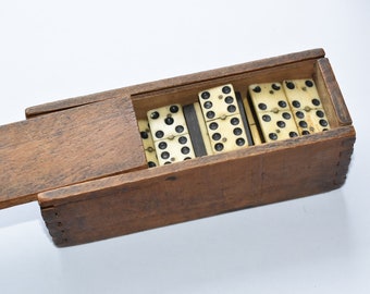 antique French domino game ,dominoes : ebony wood & bone,made 19 th century