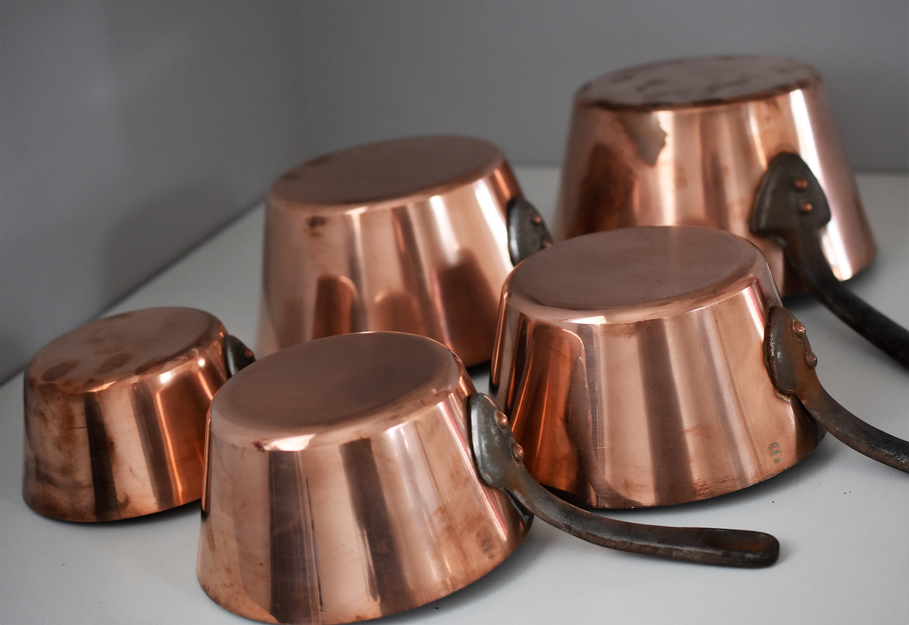 set lot of 5 vintage French copper pots pans cookware sauce | Etsy