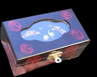 boîte à bijoux chinoise vintage en bois laqué