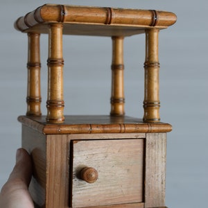 vintage hand made wooden box with stand, shelf