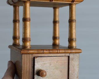 vintage hand made wooden box with stand, shelf