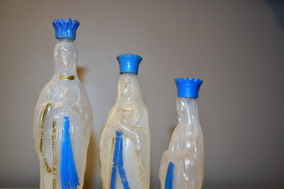 Lot De 3 Bouteilles Deau Bénite Lourdes Vintage Vierge Marie