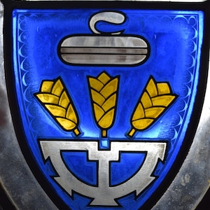 vintage Stained glass Curling Club Uzwil emblem ,HALTER&#39;s workshop , swiss