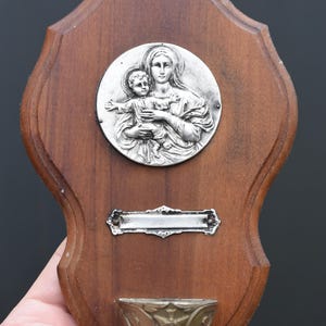 vintage religious wall decoration, holy water font with religious medal,home stoup