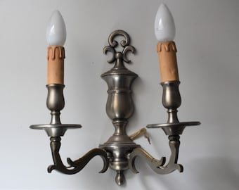 vintage French wall light sconce ,silver plated bronze lamp ,lighting