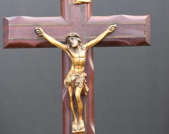 vintage French crucifix ,religious cross ,sacred art