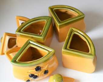 Vintage French Ceramic Snack Jars: Rustic Olive Design, Set of 4