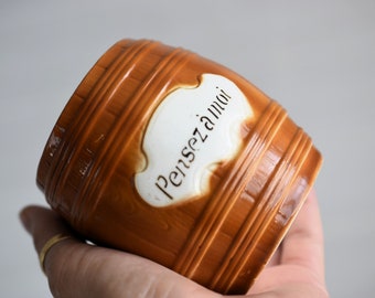 Vintage Ceramic Piggy Bank: Barrel-Shaped "Think of Me"