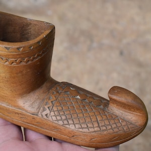 Antique Match Holder Pyrogen ,hand carved wood,boot, shoe