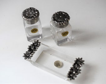 Vintage RCR Crystal Salt and Pepper Shakers with Tray, Made in Italy