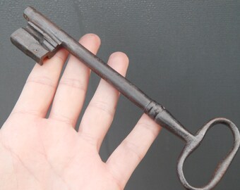 large antique French key made 18th century wrought iron for lock or collection