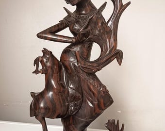 黒檀木彫 バリ 女神 置物 黒檀 木彫 細密彫刻 女神 大型 神話 彫刻
