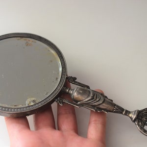 Antique French hand ,handheld beveled  mirror,sterling silver ,return from Egypt early 19th century