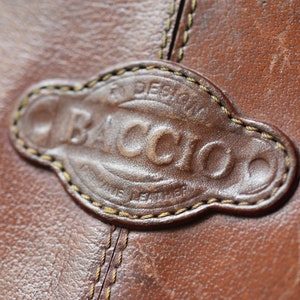 Vintage Baccio rigid leather handbag ,organizer in brown color