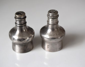 two antique silver-plated salt cellars,salt shakers "Grand Cafe Burtin" (Grenoble),Maison ARTHAUD goldsmith