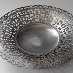 vintage French art deco tray ,plate openwork ,silver plated metal,maker Reneka