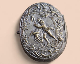 Antique silver-plated jewelry box with a dance motif
