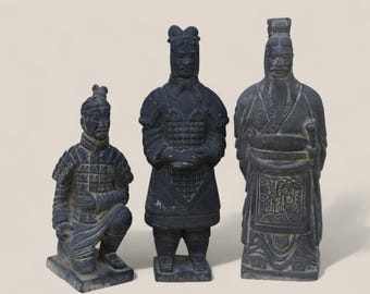 ヴィンテージ 中国製 兵馬俑 ひざまずく戦士と常備軍兵士の像 古代秦