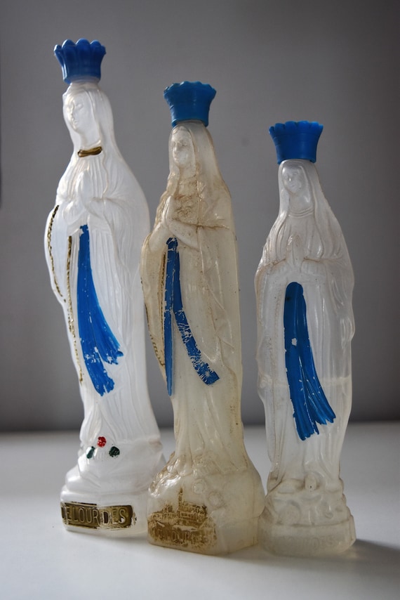 Lot De 3 Bouteilles Deau Bénite Lourdes Vintage Vierge Marie