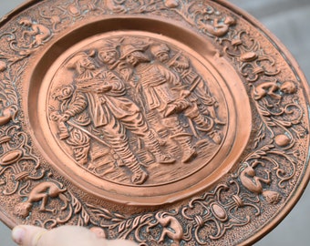 antique wall decoration,embossed copper plate ,musketeers and musicians