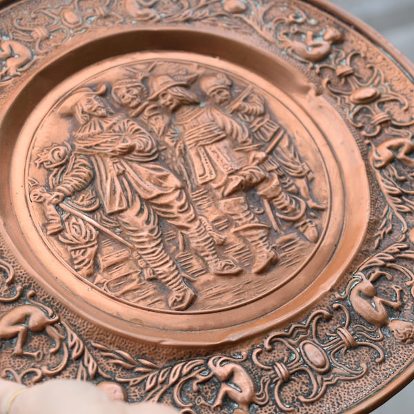 antique wall decoration,embossed copper plate ,musketeers and musicians