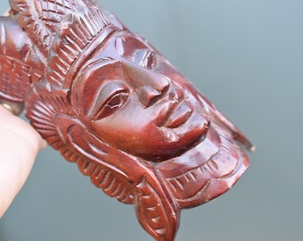 vintage mask carved wood,wall sculpture,Indian warrior Mayan/Aztec