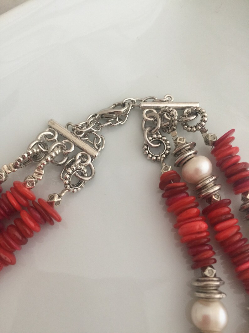 3 Strands Red Mother of Pearl Necklace With Freshwater Pearls Etsy Canada
