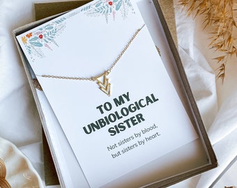 Unbiological sister necklace, Best friend gift, Badass tribe jewelry, Gold triangle pendant, BFF matching jewelry, Step sister present