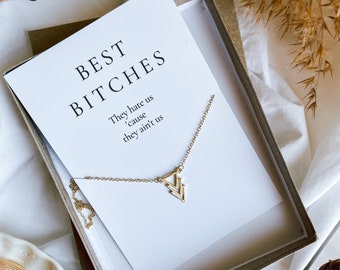 Badass tribe necklace, Boss bitch jewelry, Best bitches forever, Gold three triangles pendant, Ride or die girl gang matching necklaces
