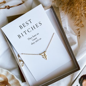 Badass tribe necklace, Boss bitch jewelry, Best bitches forever, Gold three triangles pendant, Ride or die girl gang matching necklaces
