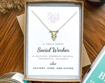 Social worker gift, Social worker necklace, Appreciation gift, Therapist present, Truly Amazing Social Worker, Gold Three triangle, Graduate