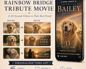 Vídeo conmemorativo personalizado para mascotas, regalo conmemorativo para perros, homenaje al Puente Arcoíris, vídeo conmemorativo de 30 segundos, regalos para padres de perros que han perdido a su mascota
