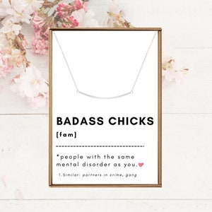 Badass chicks necklaces, Best friend tribe gift, Bad ass bitches present, 925 Sterling Silver, Funny bride team jewelry, Curved tube pendant