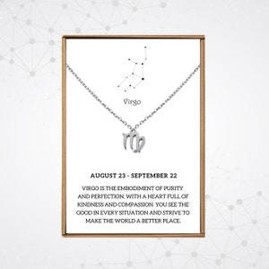 Silver Virgo necklace, Virgo birthday gifts for women, Zodiac pendant necklace, Horoscope symbol pendant, Zodiac Virgo constellation card