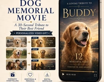 Vídeo conmemorativo personalizado para perros, película conmemorativa de mascotas de 30 segundos, regalo por la pérdida de un perro, homenaje al Puente Arcoíris, regalos de condolencia para mamás y papás de perros.