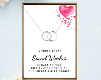 Social worker gift, SW necklace, Appreciation gift, Therapist present, A Truly Amazing SocialWorker, Interlocking circle charm, Welfare work