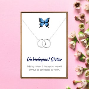 Galentine&#39;s day gift, Unbiological sister necklace, Sister in-law jewelry, Interlocking cirlce pendant, Gifts for best friend female besties