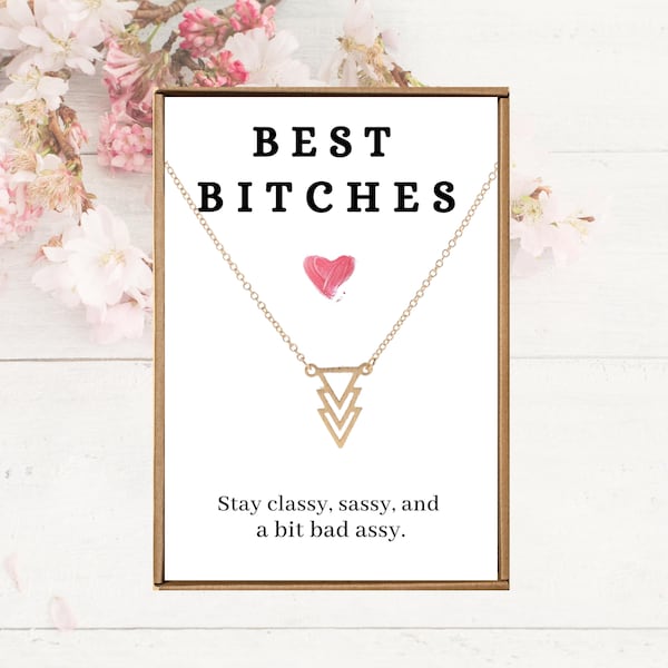Best friends necklace for girls, Best bitch necklace friendship, Gold Triangle Necklace, Badass women gifts, Bestie jewelry for women female