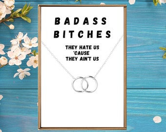 Badass bitches necklace , Best friends necklaces for women, Best bitches gift, Funny girl friendship card message, Girls trip weekend summer