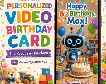 Tarjeta de cumpleaños personalizada con vídeo de robot para niños, mensaje de cumpleaños de robot parlante, tarjeta digital MP4 personalizada, regalos de vídeo de cumpleaños personalizados