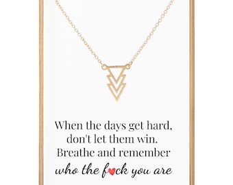Remember who the f you are gift for women, Stay strong support card, Motivational necklace with message, Don't let the hard days win gifts