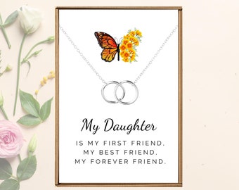 To my daughter necklace, Custom gift from mom and dad, Silver connecting circles pendant, Meaningful Christmas present for daughter