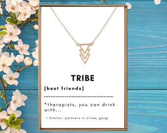 Tribe necklace friendship, Bestfriend necklace, Gold triangle pendant, Funny definition sign, Badass BFFs jewelry, Bridesmaid gifts, Squad