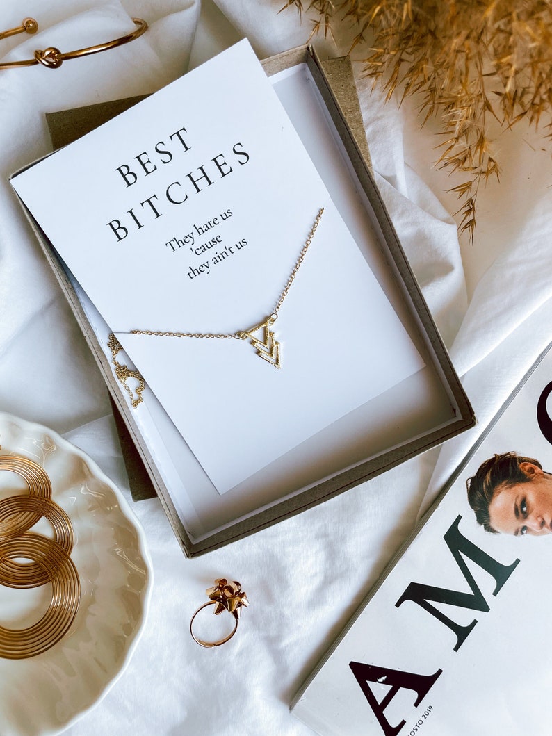 Badass tribe necklace, Boss bitch jewelry, Best bitches forever, Gold three triangles pendant, Ride or die girl gang matching necklaces image 1