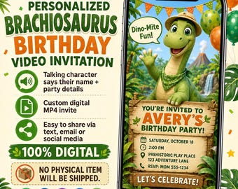 Invitación de cumpleaños personalizada con video de dinosaurio, invitación personalizada para fiesta de dinosaurios parlantes, invitación digital de cumpleaños para niños, invitación de video MP4 para hijo