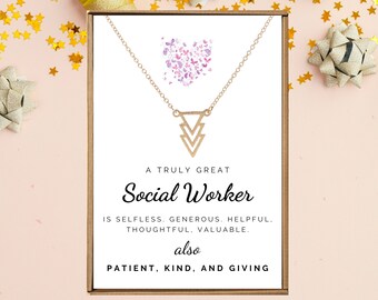 Graduation gift, Social worker necklace, Appreciation gift, Therapist present, Truly Amazing Social Worker, Gold triangle jewelry, SW gifts