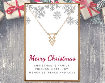 Christmas necklace, Mom daughter jewelry, Keepsake Holiday gifts 2021, Xmas friends present, Triangle pendant, Family reunion party favors